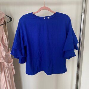 Glam Blue Ruffle Sleeve Top | Size S | Feminine Style